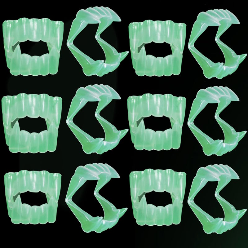 Skeleteen Vampire Teeth Clear Fangs - Glow in The Dark Glowing Transparent Dracula Teeth - 12 Pack - Image 1